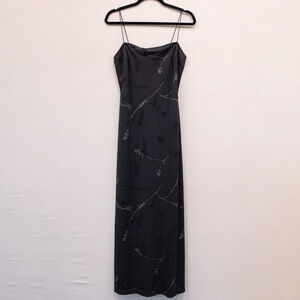 Y2K Breakin' loose floral glitter/velvet detail black slip midi dress-9/10